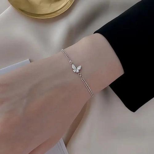 Anti-Allergic Zircon Butterfly Bracelet - Shining Silver Chain