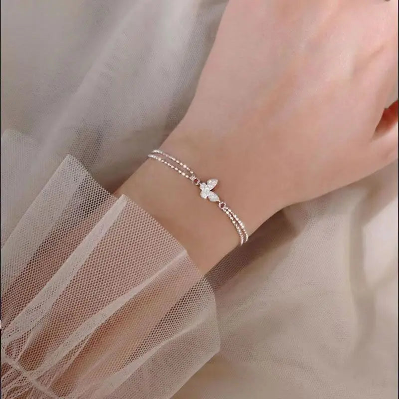 Anti-Allergic Zircon Butterfly Bracelet - Shining Silver Chain