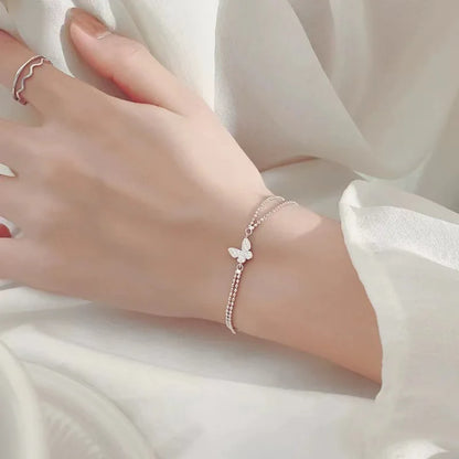 Anti-Allergic Zircon Butterfly Bracelet - Shining Silver Chain