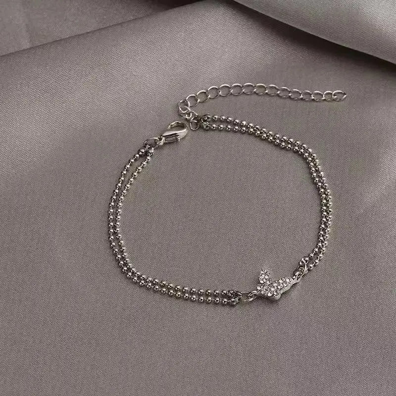 Anti-Allergic Zircon Butterfly Bracelet - Shining Silver Chain