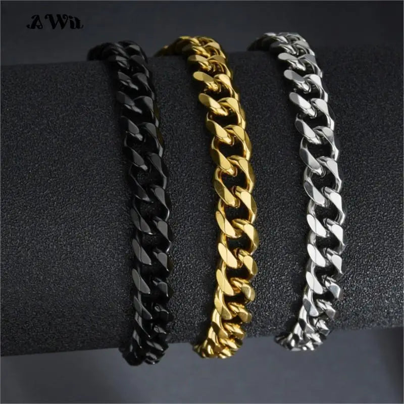 Stainless Steel Gold-Plated Cuban Chain Bracelet - Unisex Street Style
