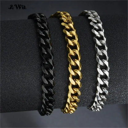 Stainless Steel Gold-Plated Cuban Chain Bracelet - Unisex Street Style