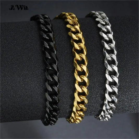 Stainless Steel Gold-Plated Cuban Chain Bracelet - Unisex Street Style