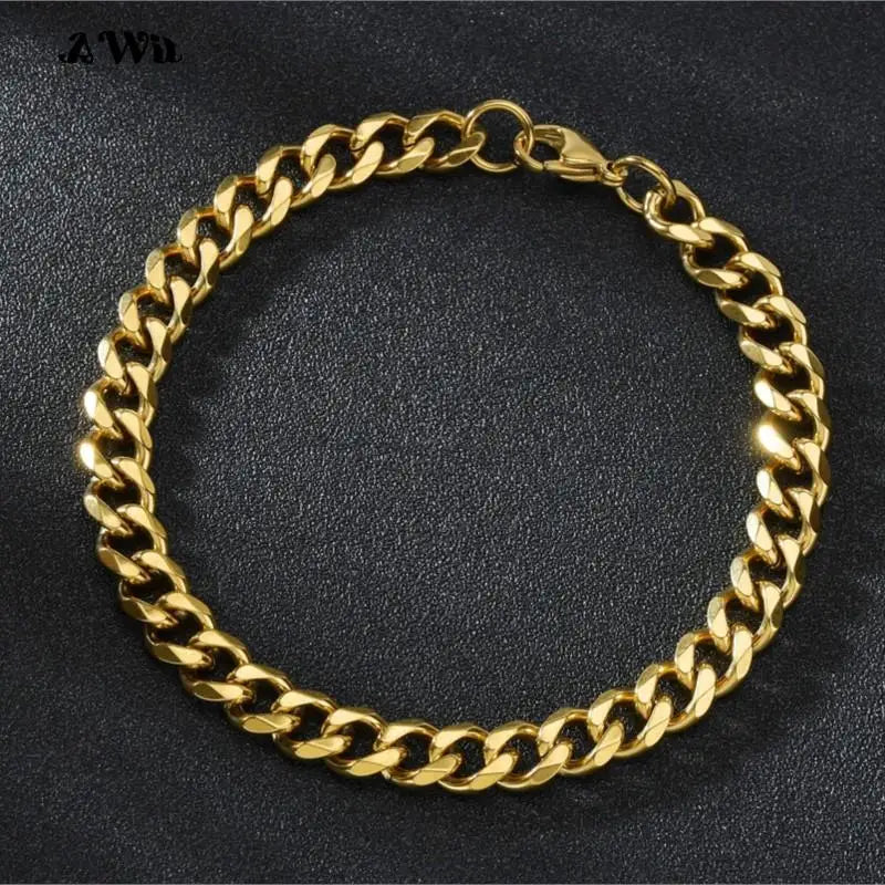 Stainless Steel Gold-Plated Cuban Chain Bracelet - Unisex Street Style