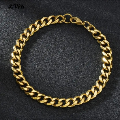 Stainless Steel Gold-Plated Cuban Chain Bracelet - Unisex Street Style