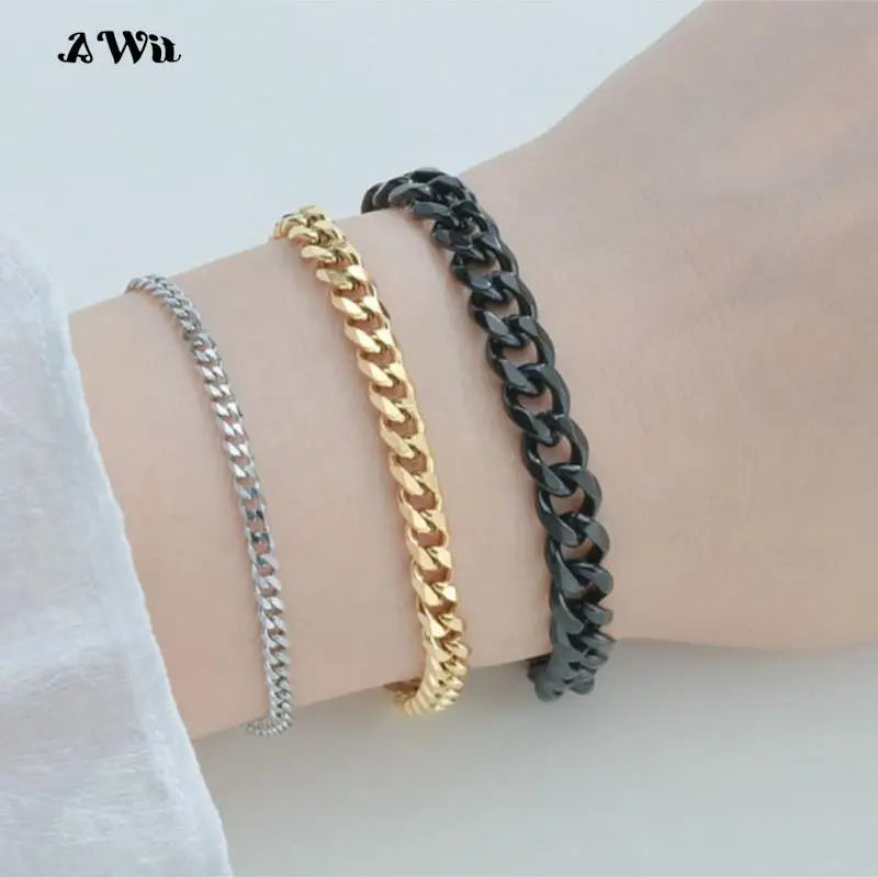 Stainless Steel Gold-Plated Cuban Chain Bracelet - Unisex Street Style