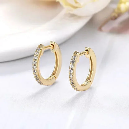 Gold Round Hoop Earrings for Women - Sparkling Zircon Bridal Jewelry