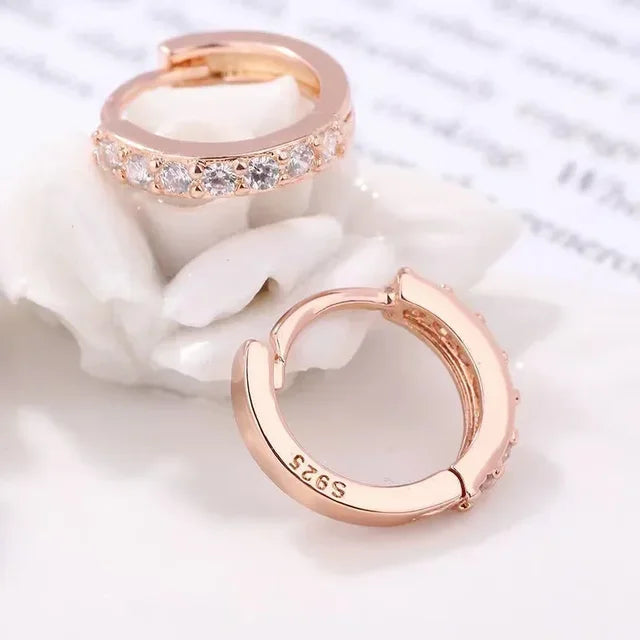 Gold Round Hoop Earrings for Women - Sparkling Zircon Bridal Jewelry