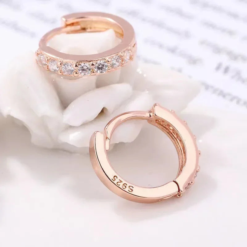 Gold Round Hoop Earrings for Women - Sparkling Zircon Bridal Jewelry