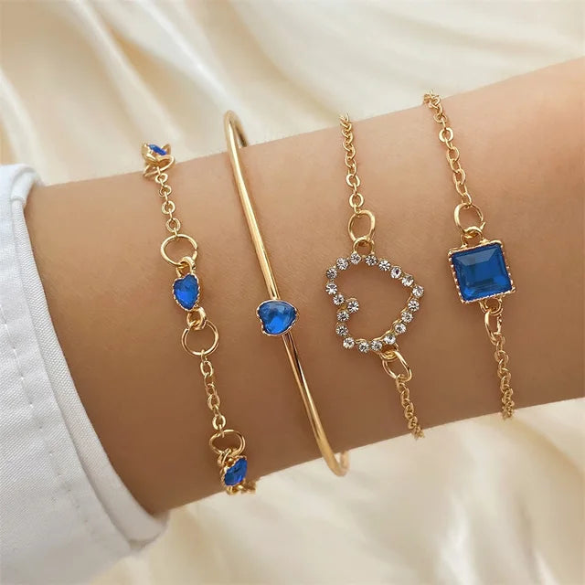 Elegant Heart Chain Bracelet - Geometric Crystal Charm Jewelry Gift