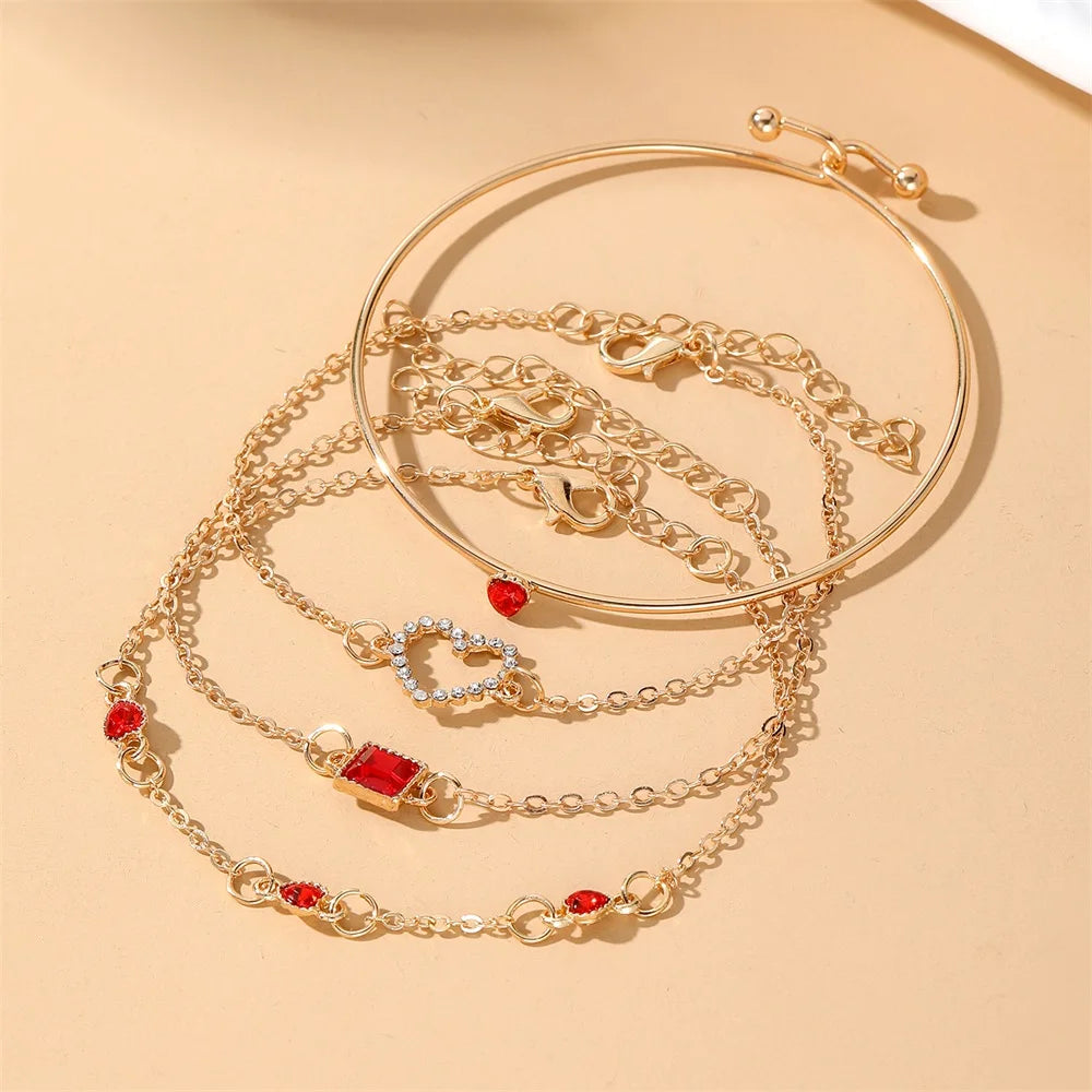 Elegant Heart Chain Bracelet - Geometric Crystal Charm Jewelry Gift