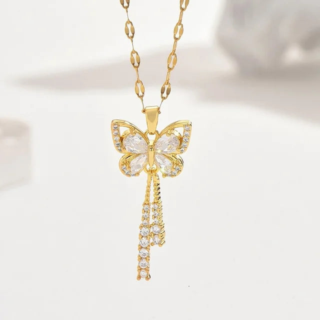 Exquisite Zircon Butterfly Tassel Necklace - Perfect Gift