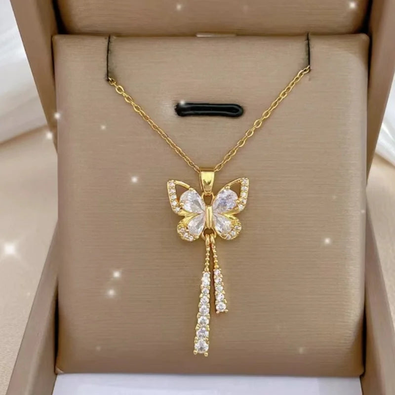 Exquisite Zircon Butterfly Tassel Necklace - Perfect Gift