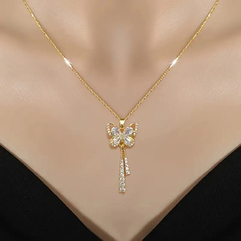 Exquisite Zircon Butterfly Tassel Necklace - Perfect Gift