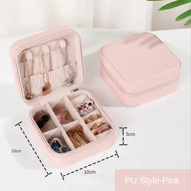 Portable Leather Jewelry Organizer Box - Travel-Friendly Storage Case