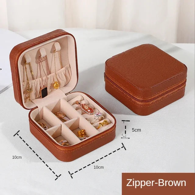 Portable Leather Jewelry Organizer Box - Travel-Friendly Storage Case