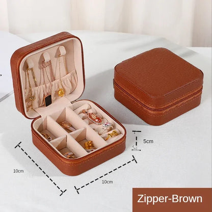 Portable Leather Jewelry Organizer Box - Travel-Friendly Storage Case