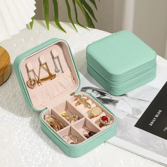 Portable Leather Jewelry Organizer Box - Travel-Friendly Storage Case