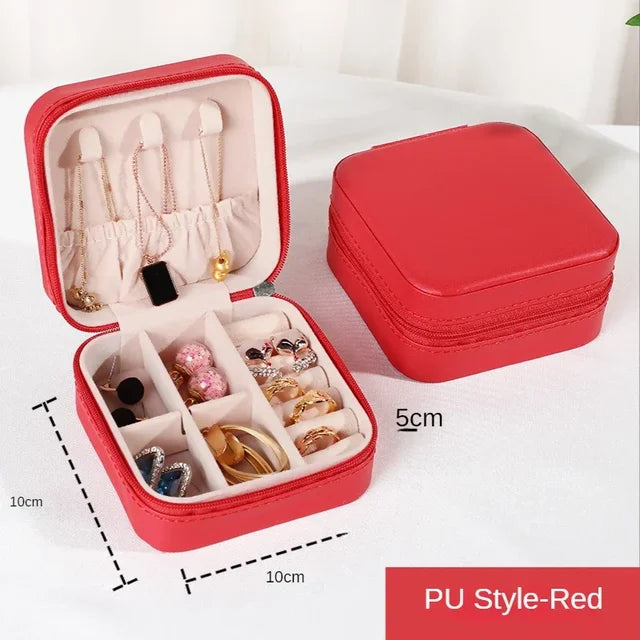 Portable Leather Jewelry Organizer Box - Travel-Friendly Storage Case