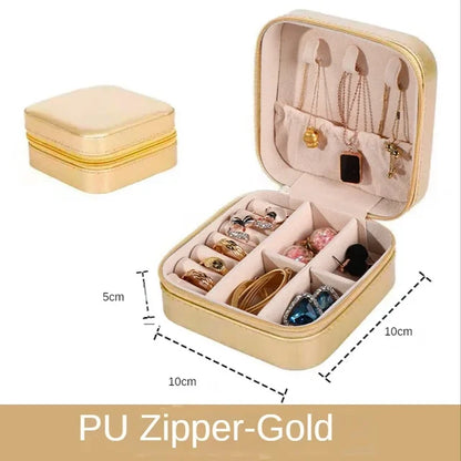 Portable Leather Jewelry Organizer Box - Travel-Friendly Storage Case