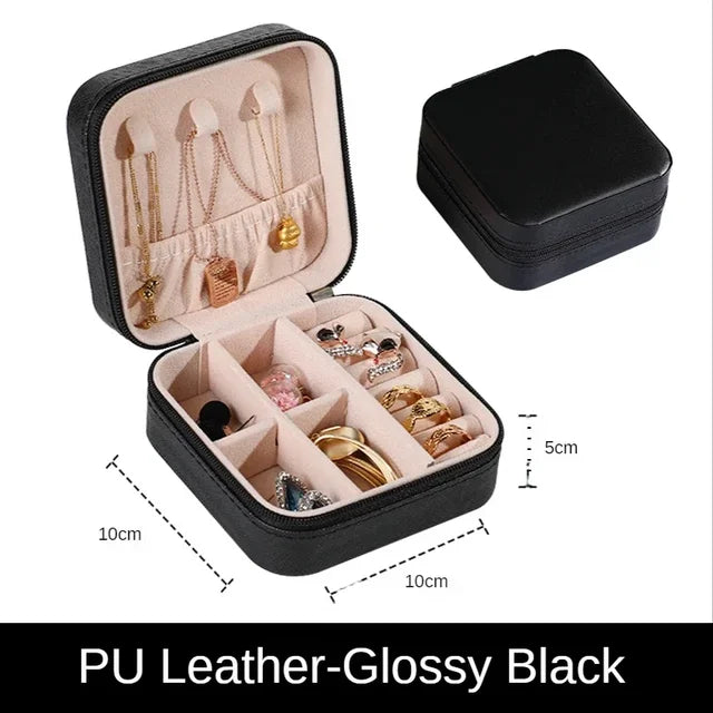 Portable Leather Jewelry Organizer Box - Travel-Friendly Storage Case
