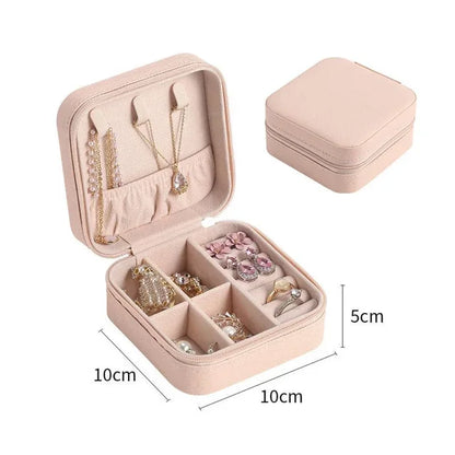 Portable Leather Jewelry Organizer Box - Travel-Friendly Storage Case