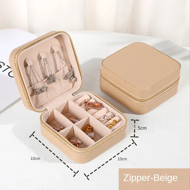 Portable Leather Jewelry Organizer Box - Travel-Friendly Storage Case