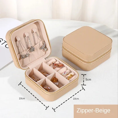 Portable Leather Jewelry Organizer Box - Travel-Friendly Storage Case