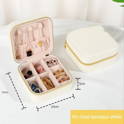 Portable Leather Jewelry Organizer Box - Travel-Friendly Storage Case