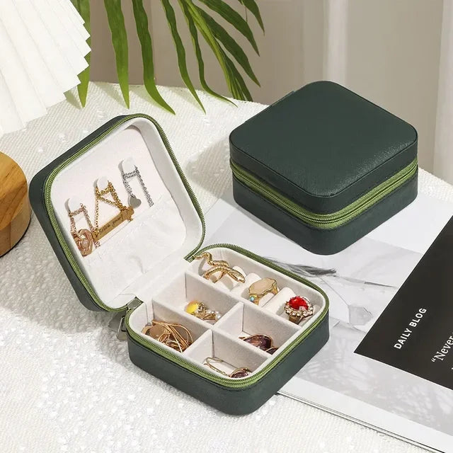 Portable Leather Jewelry Organizer Box - Travel-Friendly Storage Case