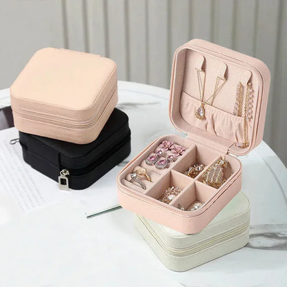 Portable Leather Jewelry Organizer Box - Travel-Friendly Storage Case