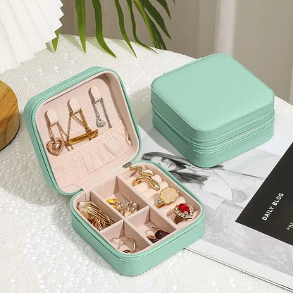 Portable Leather Jewelry Organizer Box - Travel-Friendly Storage Case