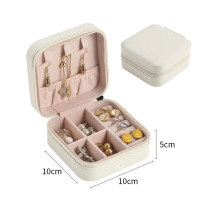 Portable Leather Jewelry Organizer Box - Travel-Friendly Storage Case