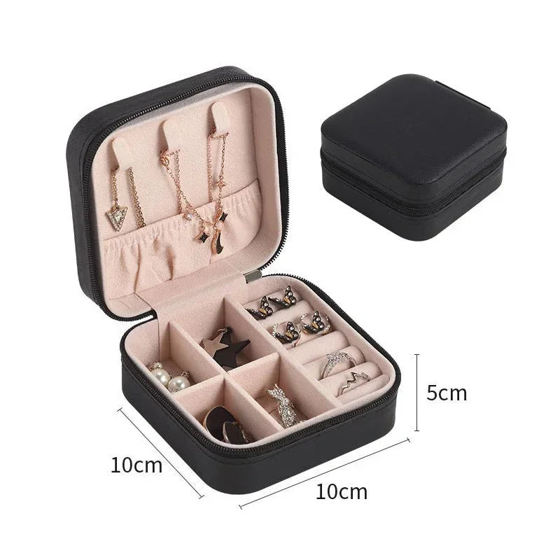 Portable Leather Jewelry Organizer Box - Travel-Friendly Storage Case