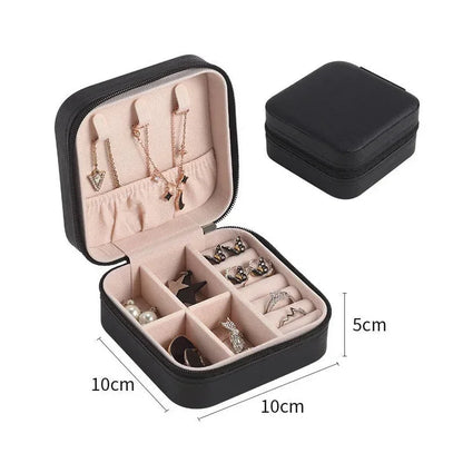 Portable Leather Jewelry Organizer Box - Travel-Friendly Storage Case
