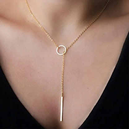 Dainty Punk Clavicle Necklace - Minimalist Circle Bar Pendant Jewelry