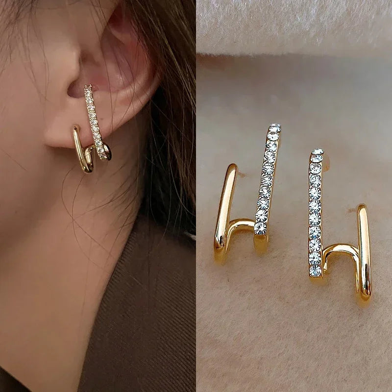 U-Shaped Gold Color Luxury Crystal Earrings - Elegant Sparkle