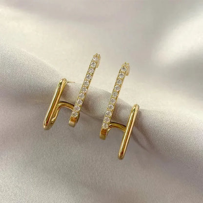 U-Shaped Gold Color Luxury Crystal Earrings - Elegant Sparkle