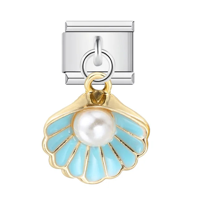 Italian Shell Pearl Charm Bracelet - Cute Personalized Link Chain