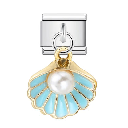 Italian Shell Pearl Charm Bracelet - Cute Personalized Link Chain