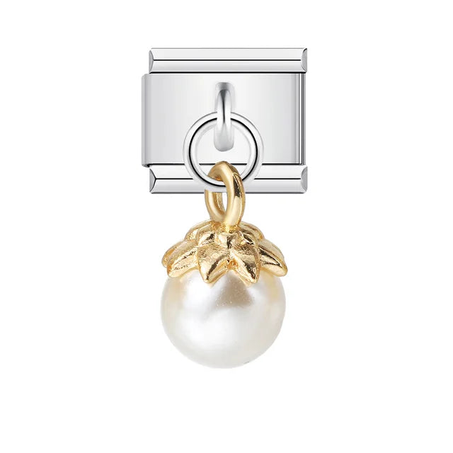 Italian Shell Pearl Charm Bracelet - Cute Personalized Link Chain