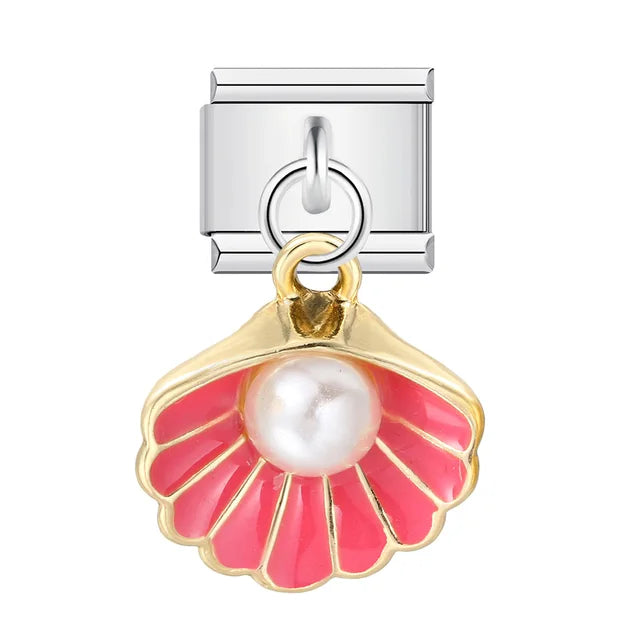 Italian Shell Pearl Charm Bracelet - Cute Personalized Link Chain