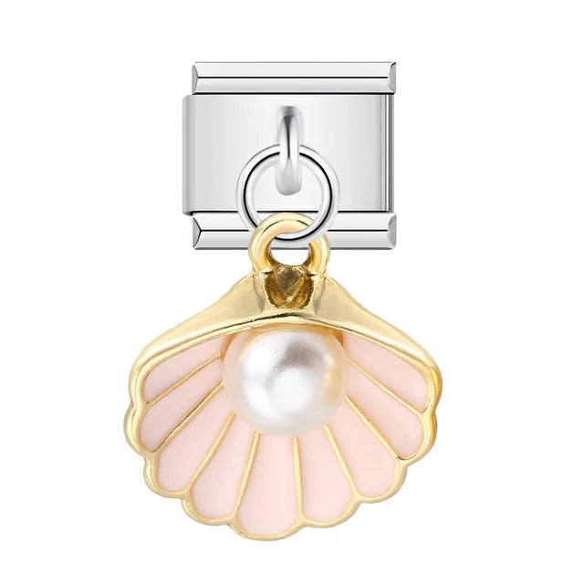 Italian Shell Pearl Charm Bracelet - Cute Personalized Link Chain
