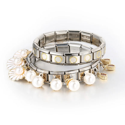 Italian Shell Pearl Charm Bracelet - Cute Personalized Link Chain