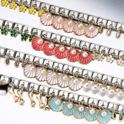 Italian Shell Pearl Charm Bracelet - Cute Personalized Link Chain