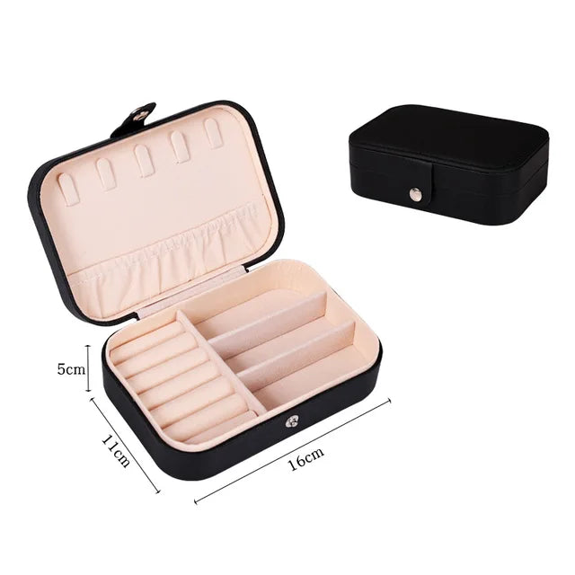 Travel Jewelry Case - Portable Organizer, Leather Button Storage Box
