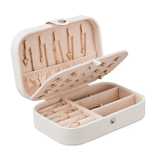 Travel Jewelry Case - Portable Organizer, Leather Button Storage Box