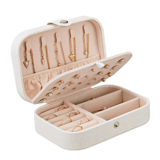 Travel Jewelry Case - Portable Organizer, Leather Button Storage Box