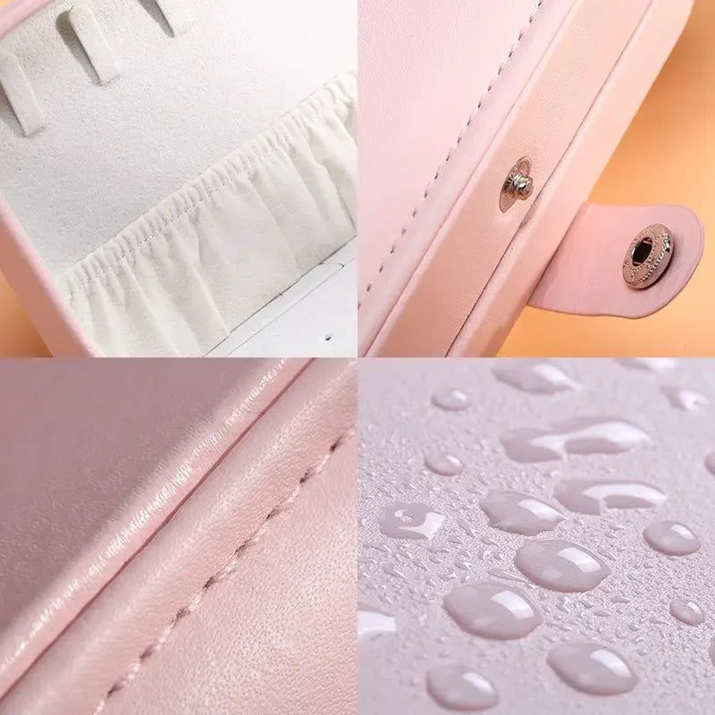 Travel Jewelry Case - Portable Organizer, Leather Button Storage Box