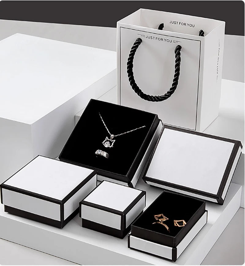 Black & White Jewelry Box - Elegant Display for Rings & Bracelets